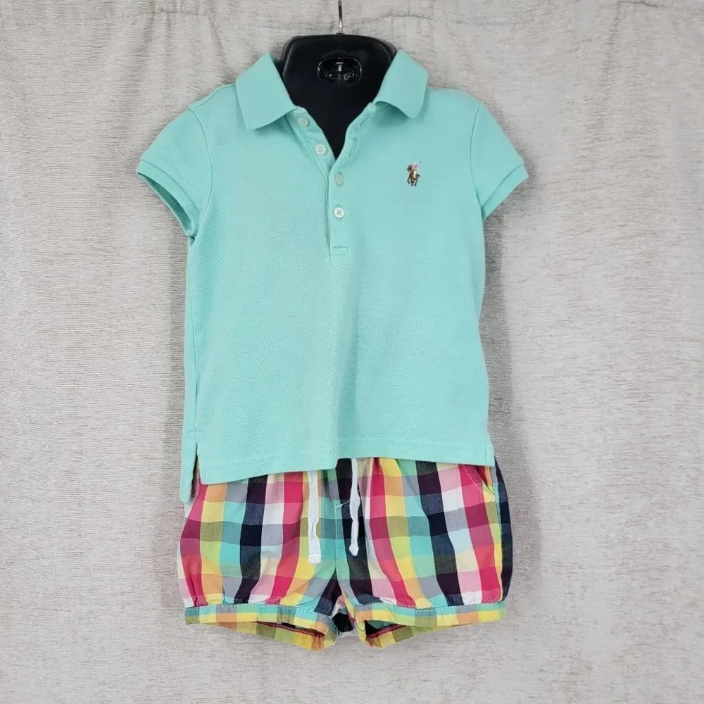 Girls Mint Polo Top by Ralph Lauren and Gap Plaid Shorts Cotton Size 3T